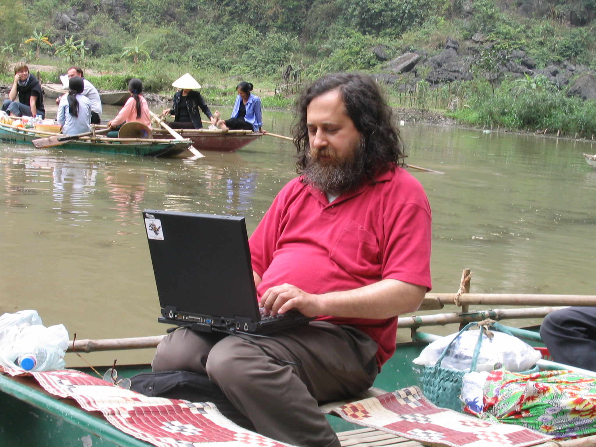 Richard Matthew Stallman, hacking on a boat.