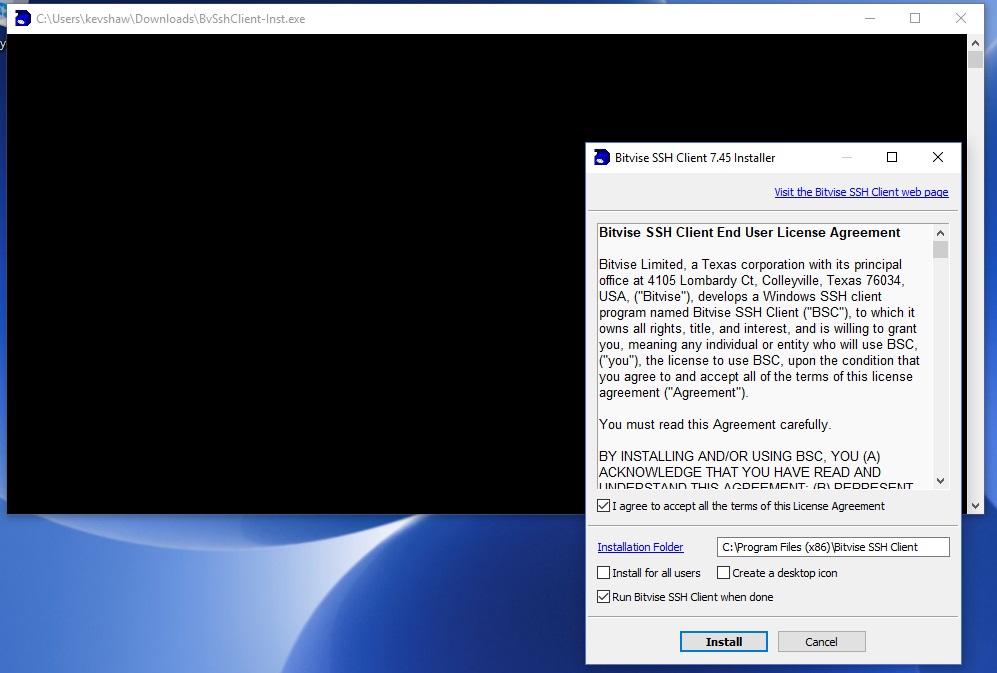 bitvise installer configured