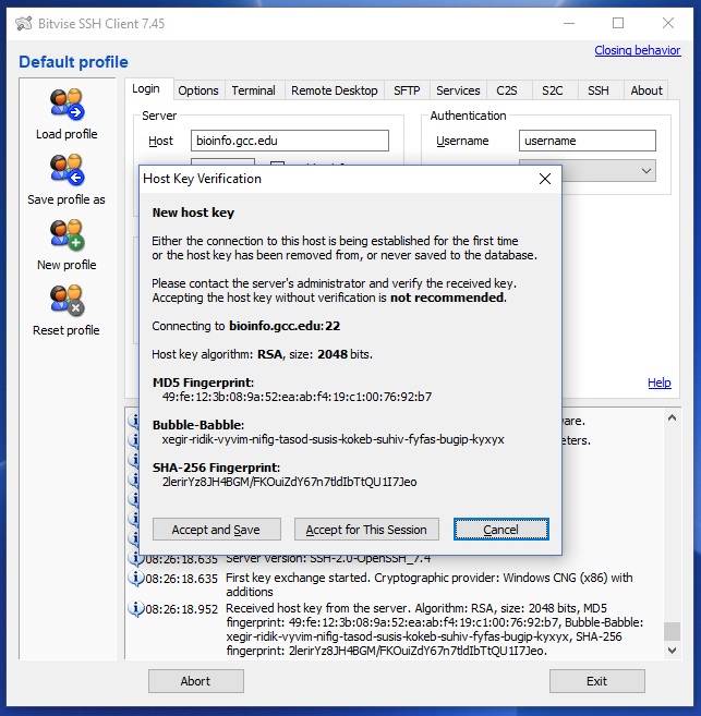 accept host key